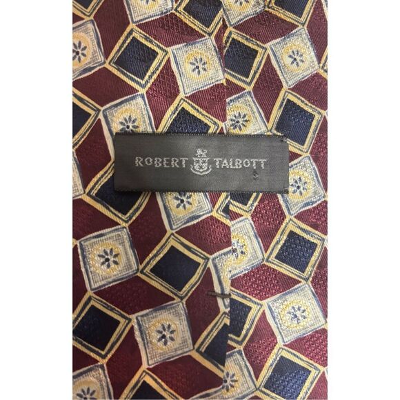 ROBERT TALBOTT Geometric Silk Tie Hand Sewn Red Yellow USA Made - Picture 8 of 9